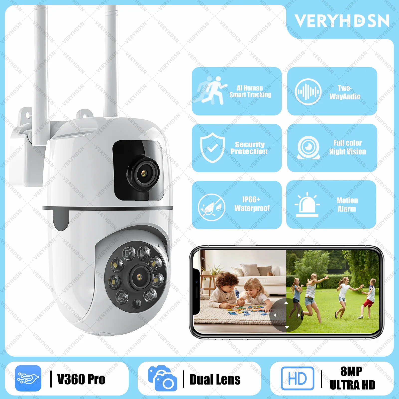 WIFI ī޶ ߿ 8MP HD   IP ī޶ +ȣ PTZ AI Ʈ  Ǯ÷ ߰   ī޶